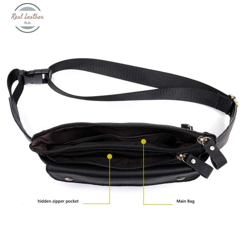 Real Leather Mens Black Casual Waist Pack