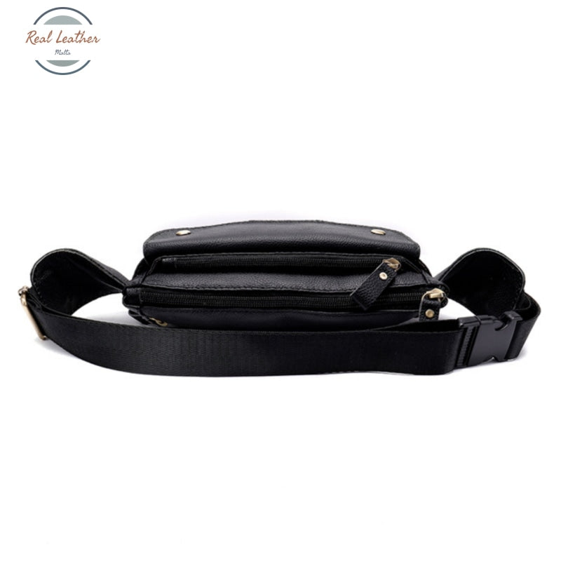 Real Leather Mens Black Casual Waist Pack