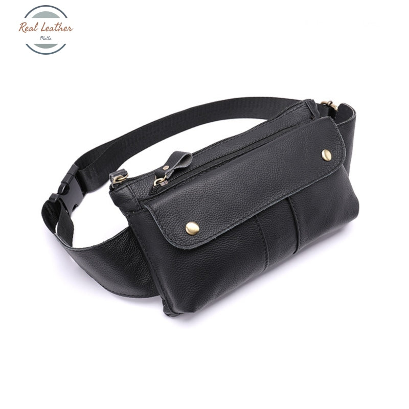 Real Leather Mens Black Casual Waist Pack
