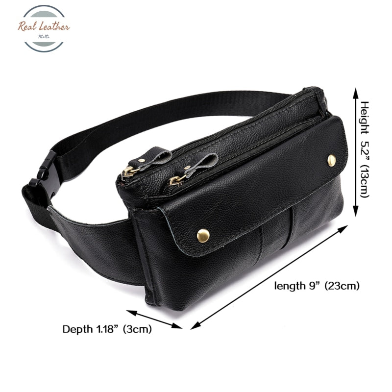 Real Leather Mens Black Casual Waist Pack