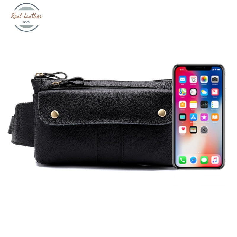 Real Leather Mens Black Casual Waist Pack