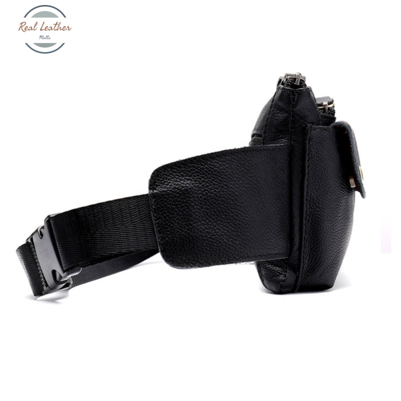 Real Leather Mens Black Casual Waist Pack