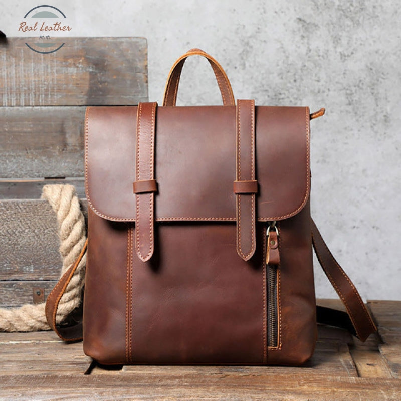 Retro Cowhide Backpack Deep Brown