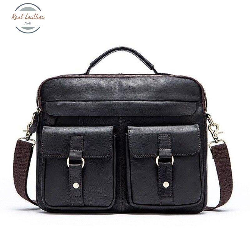 Retro Genuine Leather Cross Body / Laptop Bag Black Bags