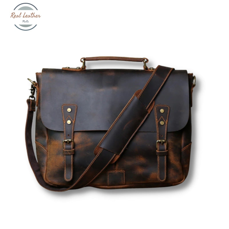 Retro Leather Mens Casual Briefcase Dark Brown Bags