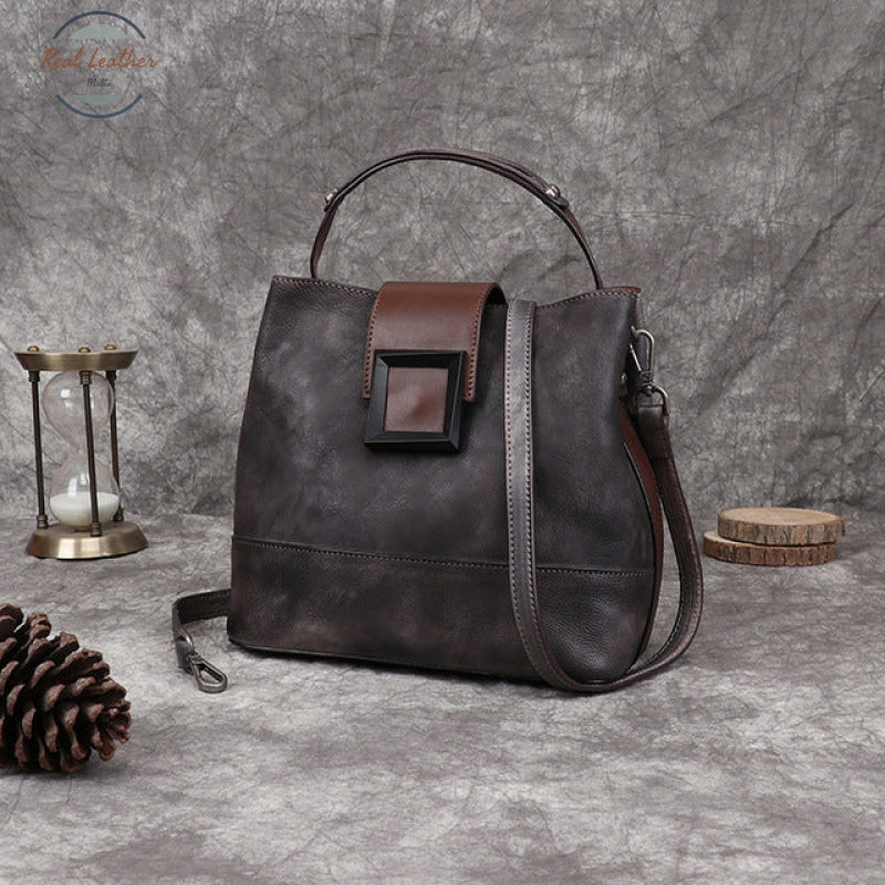 Retro Leather Women Shoulder Bag Gray