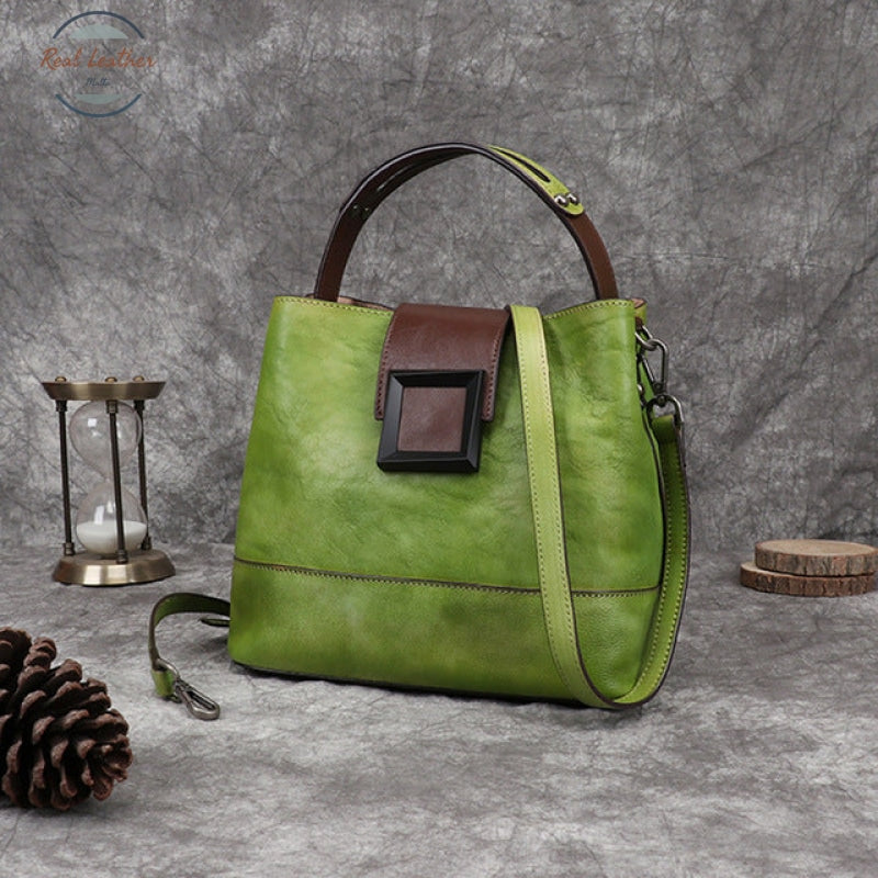 Retro Leather Women Shoulder Bag Green