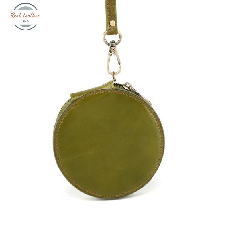 Round Genuine Leather Coin Purse - Unisex Deep Green