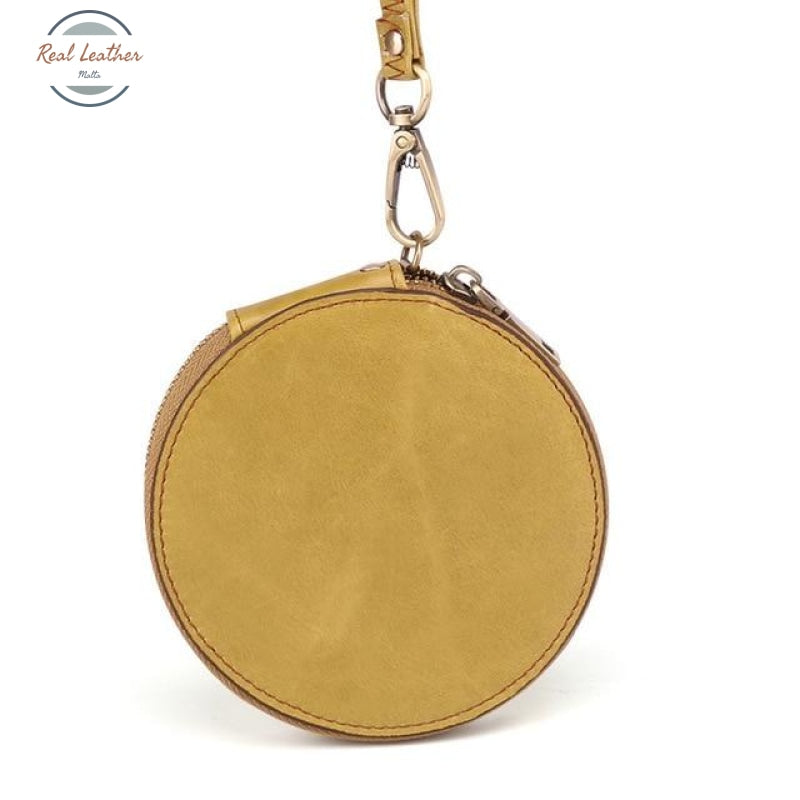 Round Genuine Leather Coin Purse - Unisex Light Green