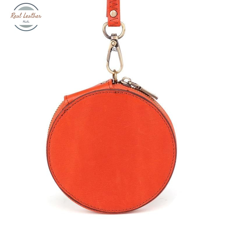 Round Genuine Leather Coin Purse - Unisex