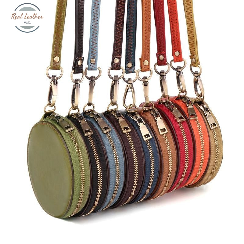 Round Genuine Leather Coin Purse - Unisex