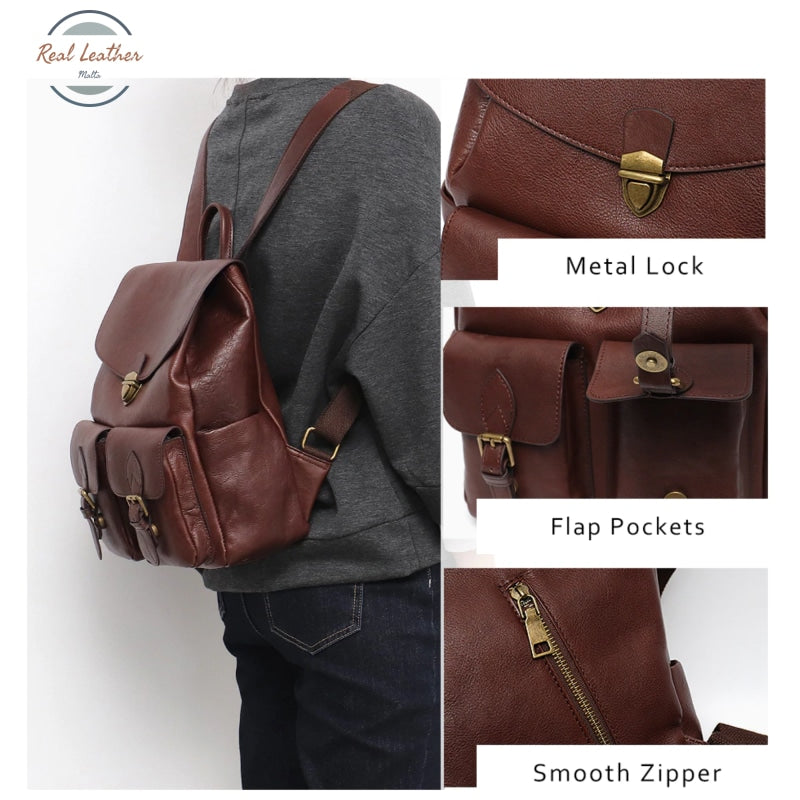 Sc Vrouwen Echt Lederen Grote Rugzakken Purse Vintage Multi Pockets School Schoudertassen Casual