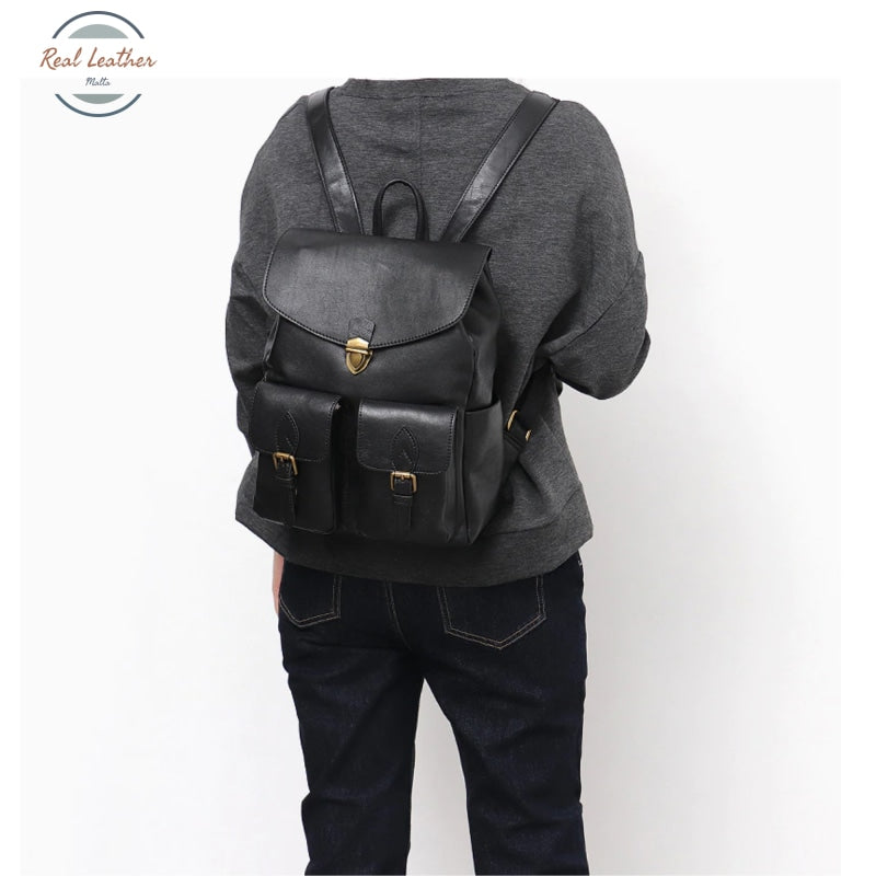 Sc Vrouwen Echt Lederen Grote Rugzakken Purse Vintage Multi Pockets School Schoudertassen Casual