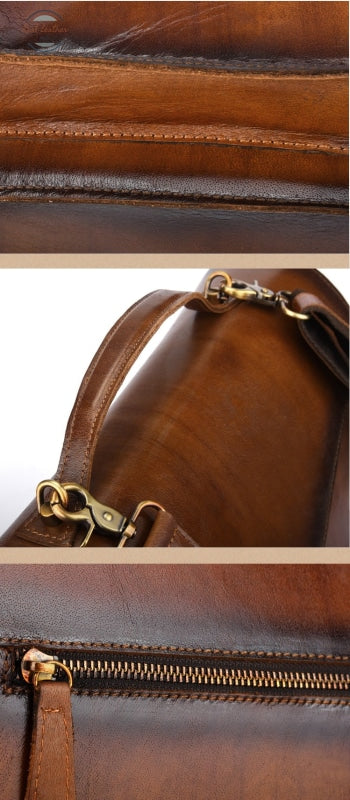 Johnature Vintage Men Business Soft Leather Briefcase 2021 New First Layer Cowhide Laptop Bag Solid