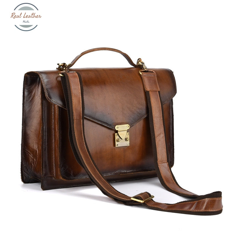 Johnature Vintage Men Business Soft Leather Briefcase 2021 New First Layer Cowhide Laptop Bag Solid