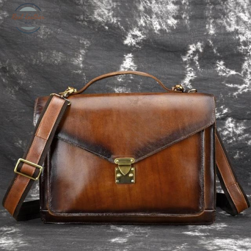 Johnature Vintage Men Business Soft Leather Briefcase 2021 New First Layer Cowhide Laptop Bag Solid