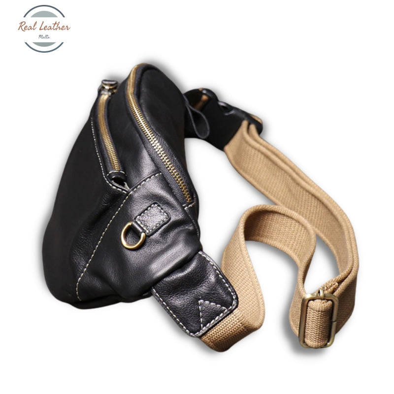 Soft Leather Mens Fanny Pack Belt Bags