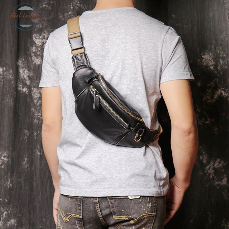 Soft Leather Mens Fanny Pack Belt Bags