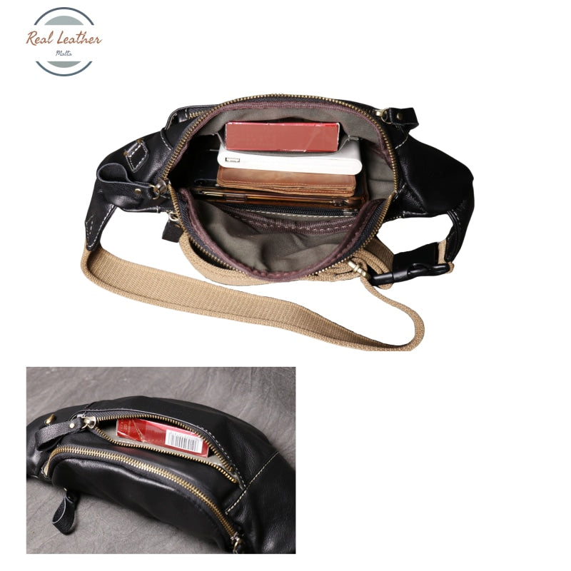 Soft Leather Mens Fanny Pack Belt Bags