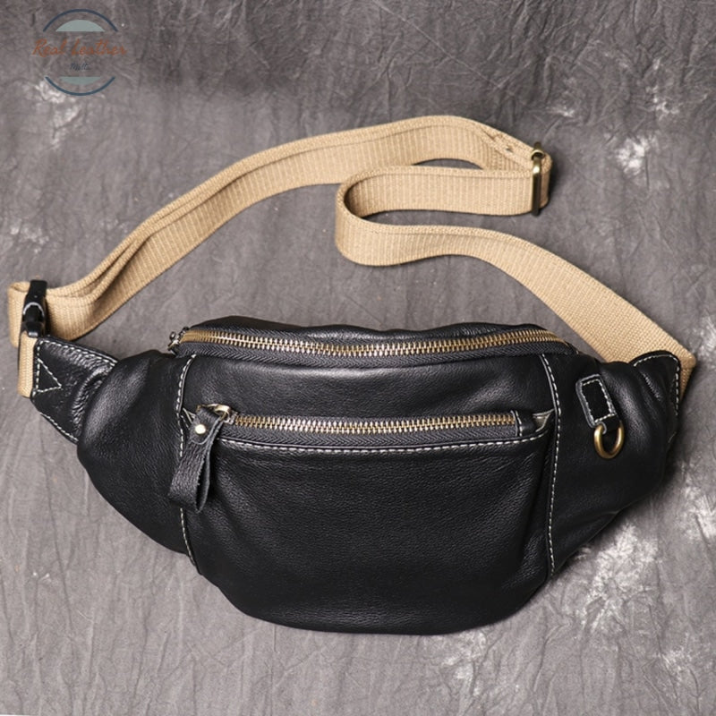 Soft Leather Mens Fanny Pack Belt Bags
