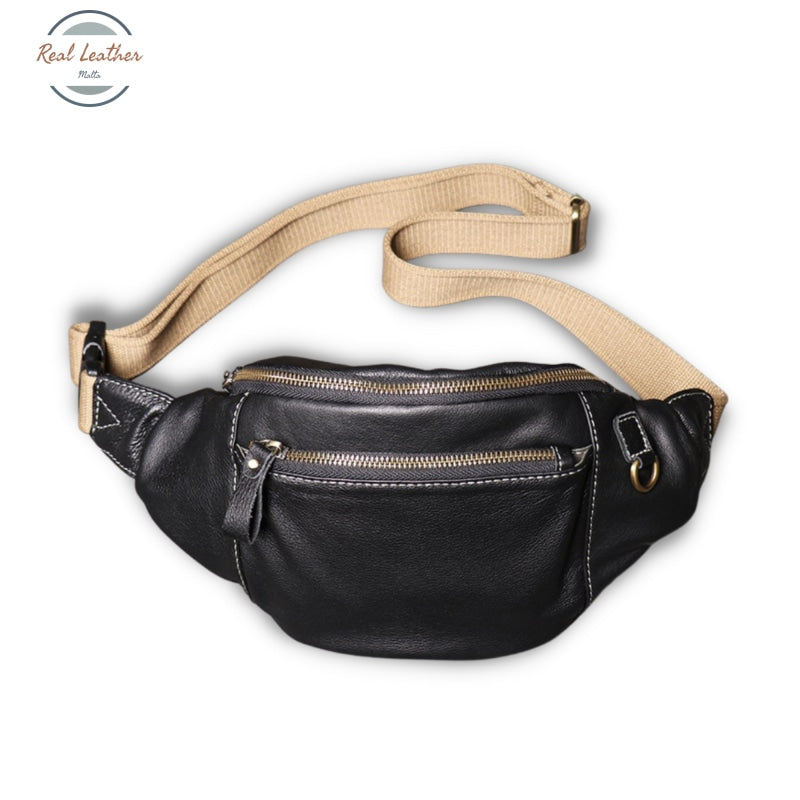 Soft Leather Mens Fanny Pack Black Belt Bags