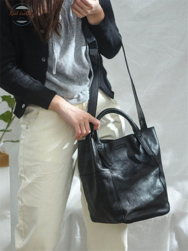 Two Way Leather Tote Bag Black