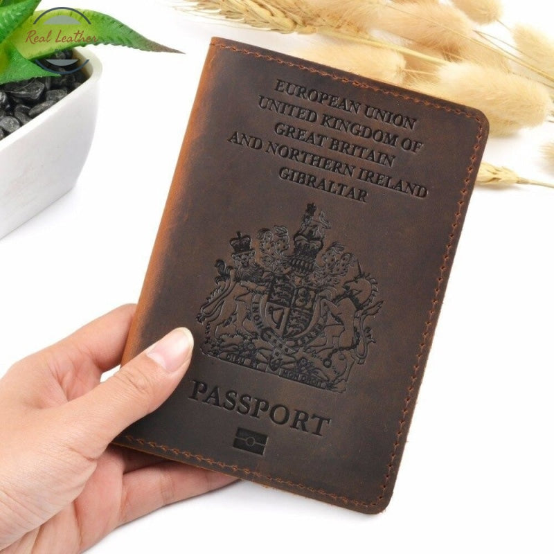 Uk - Genuine Leather Passport Cover Covers