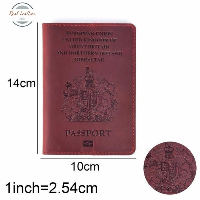 Uk - Genuine Leather Passport Cover Red Covers