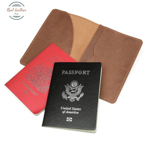 Vintage Crazy Horse Leather Passport And Card Holder Cover