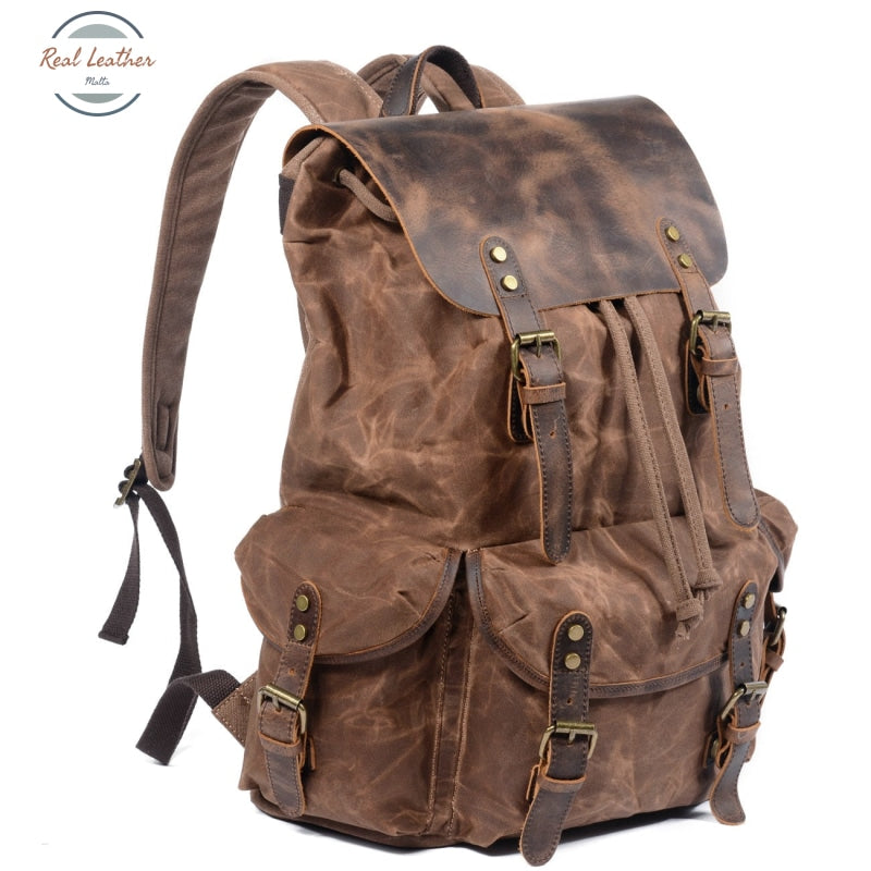 Waterproof Oil Wax Leather Travel Backpack Backpacks