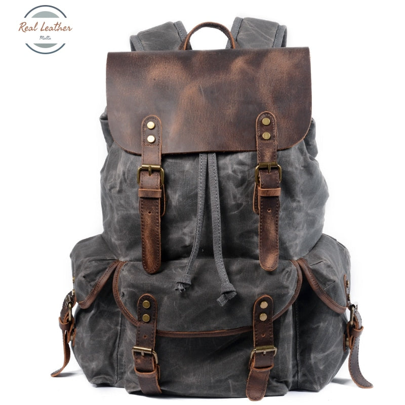 Waterproof Oil Wax Leather Travel Backpack Gray Backpacks