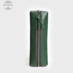 Vintage Genuine Leather Pen Bag / Storage Green