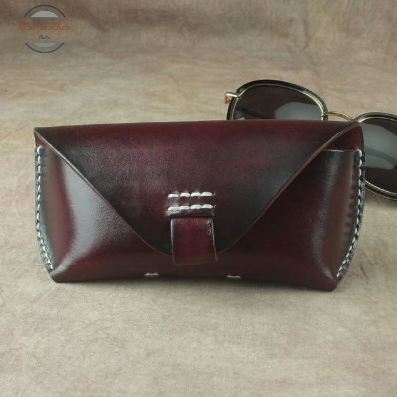 Vintage Handmade Eyeglasses Box Hard Genuine Leather Coffee