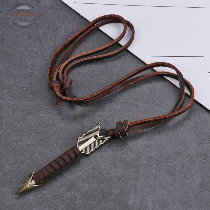 Vintage Leather Arrow Pendant Necklace Accessories