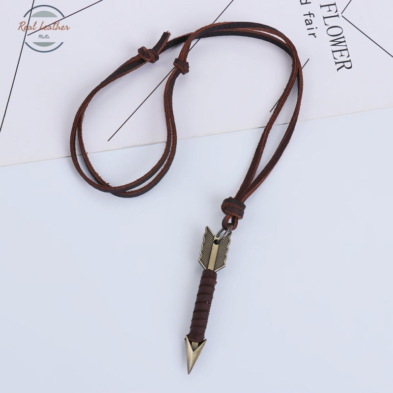 Vintage Leather Arrow Pendant Necklace Accessories