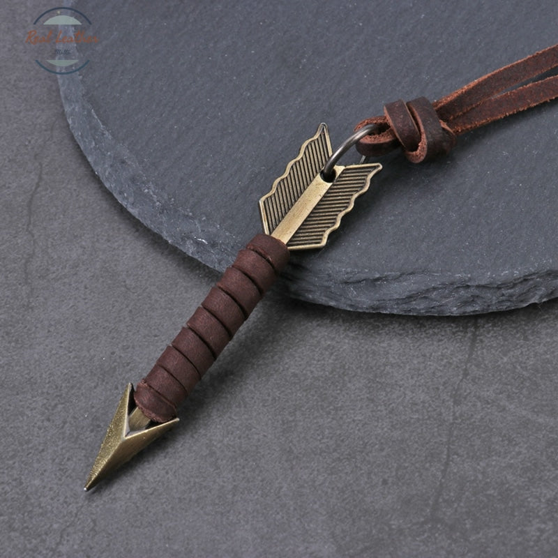 Vintage Leather Arrow Pendant Necklace Accessories