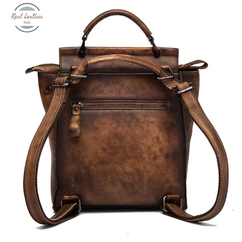 Vintage Leather Convertible Backpack For Women