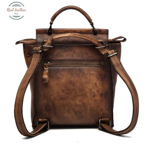 Vintage Leather Convertible Backpack For Women