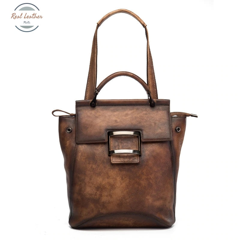 Vintage Leather Convertible Backpack For Women