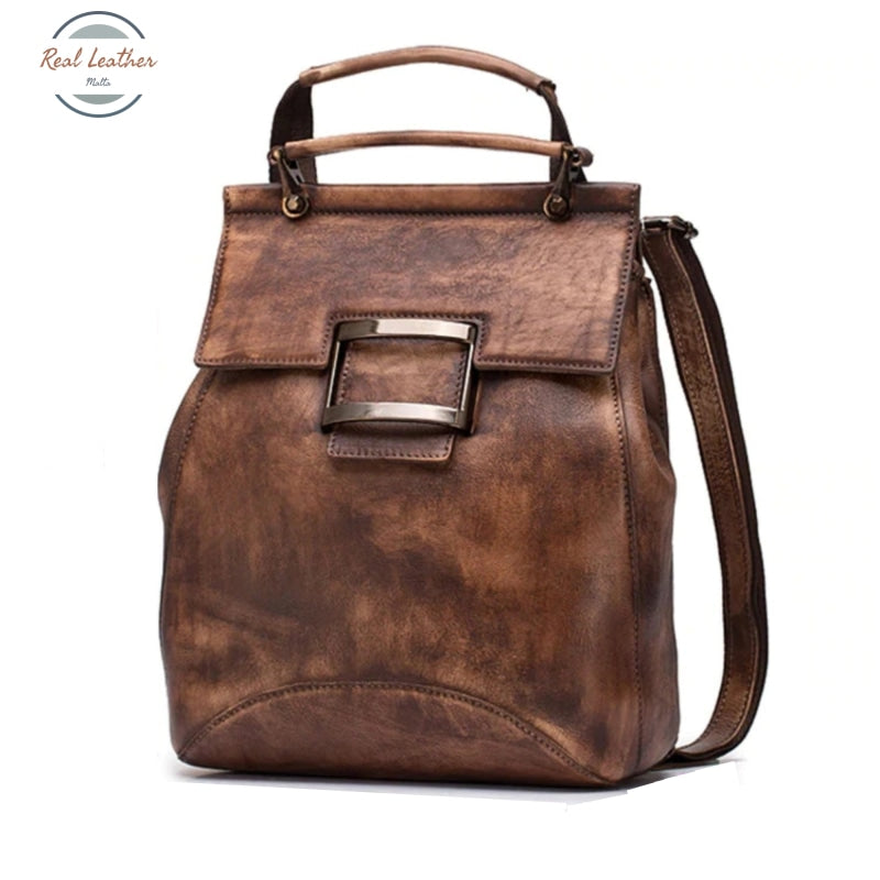 Vintage Leather Convertible Backpack For Women