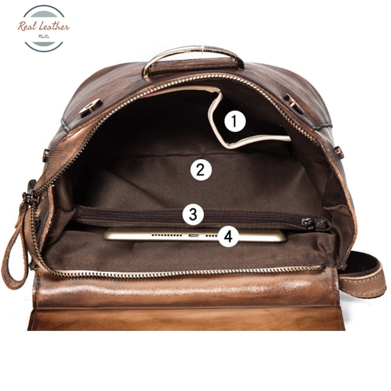 Vintage Leather Convertible Backpack For Women