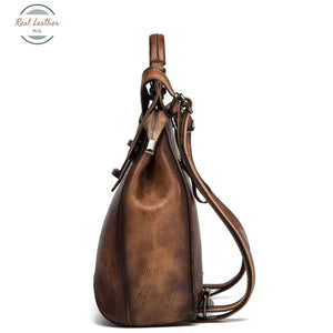 Vintage Leather Convertible Backpack For Women