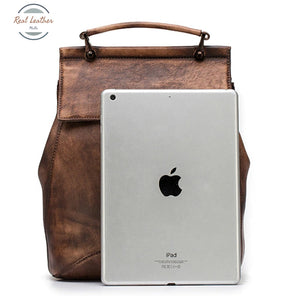 Vintage Leather Convertible Backpack For Women