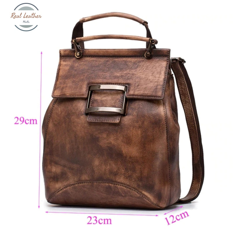 Vintage Leather Convertible Backpack For Women