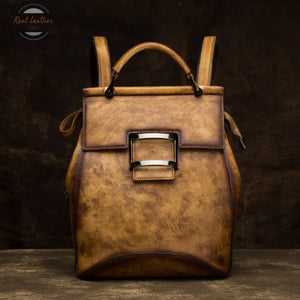 Vintage Leather Convertible Backpack For Women Brown