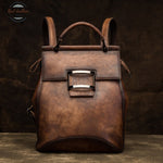 Vintage Leather Convertible Backpack For Women Coffee