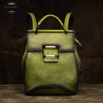 Vintage Leather Convertible Backpack For Women Green