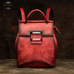 Vintage Leather Convertible Backpack For Women Red