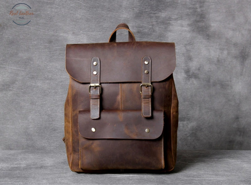 Vintage Leather Crazy Horse Backpack Classic Brown