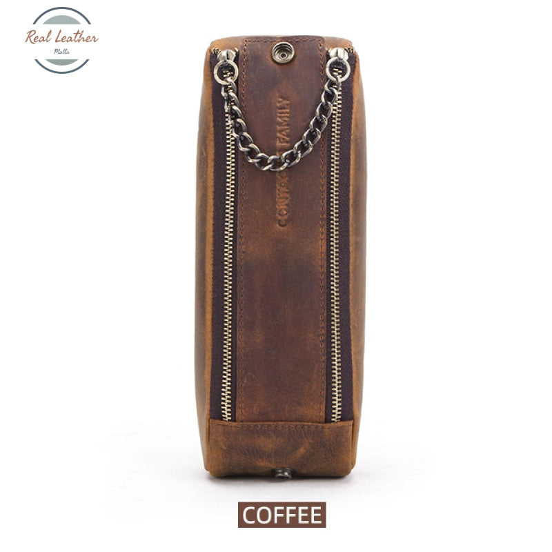 Vintage Leather Handmade Double Zipper Pencil Case Pouch